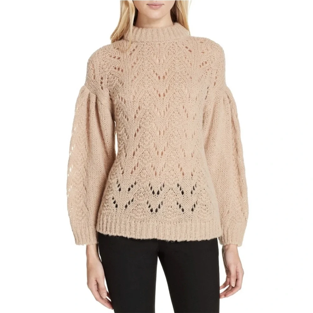 Kate Spade Pointelle Stitch Puff Sleeve Alpaca Blend Sweater
